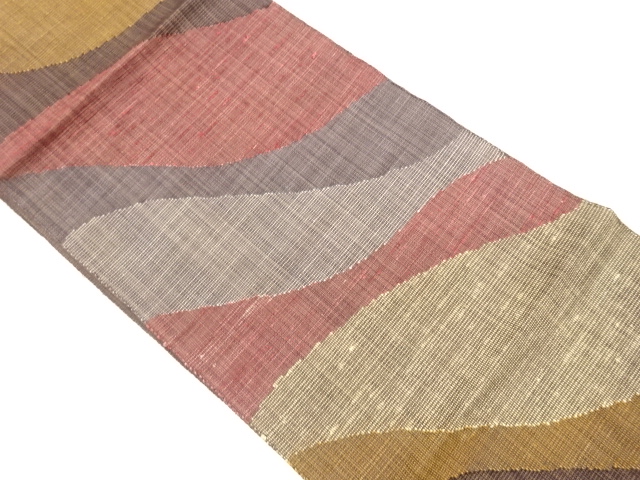 手織り紬抽象曲線模様織出し名古屋帯